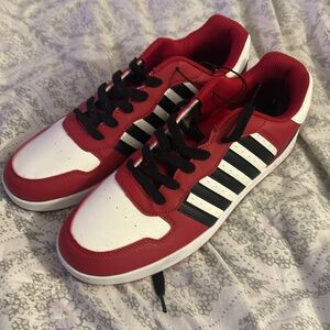 K-Swiss red,black and white shoes. New never been worn. Size 12 men’s.
